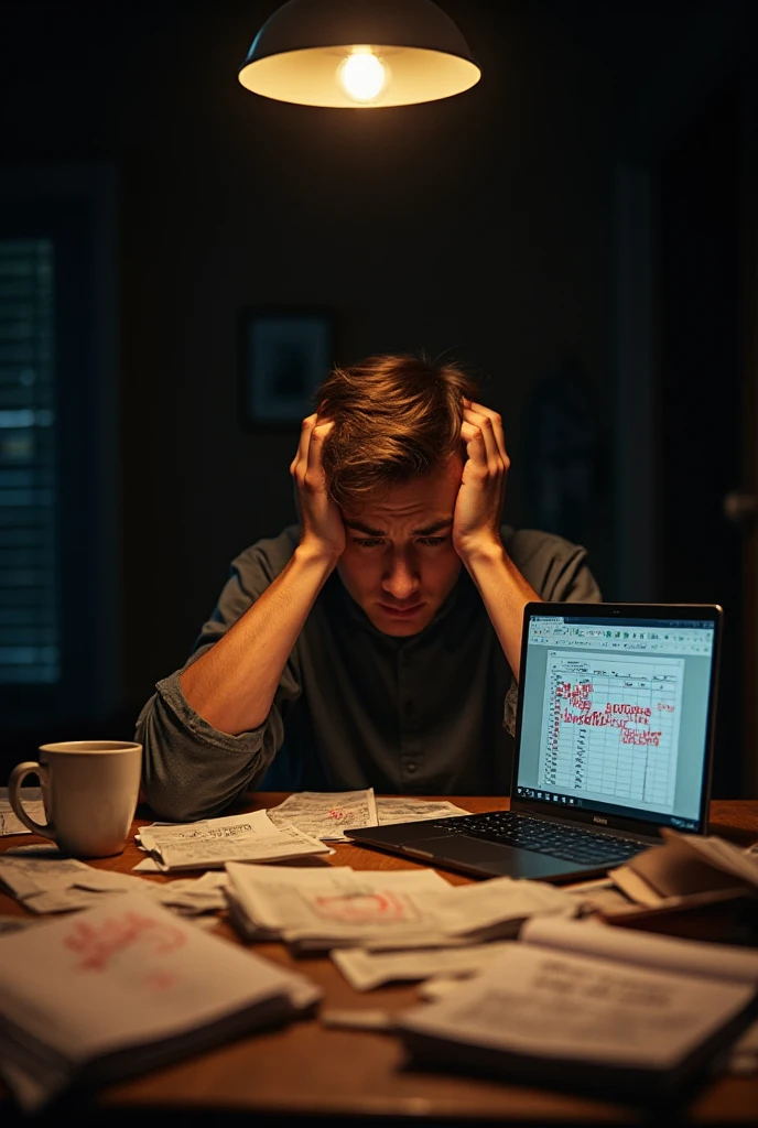 a man in stress beacse of his debt